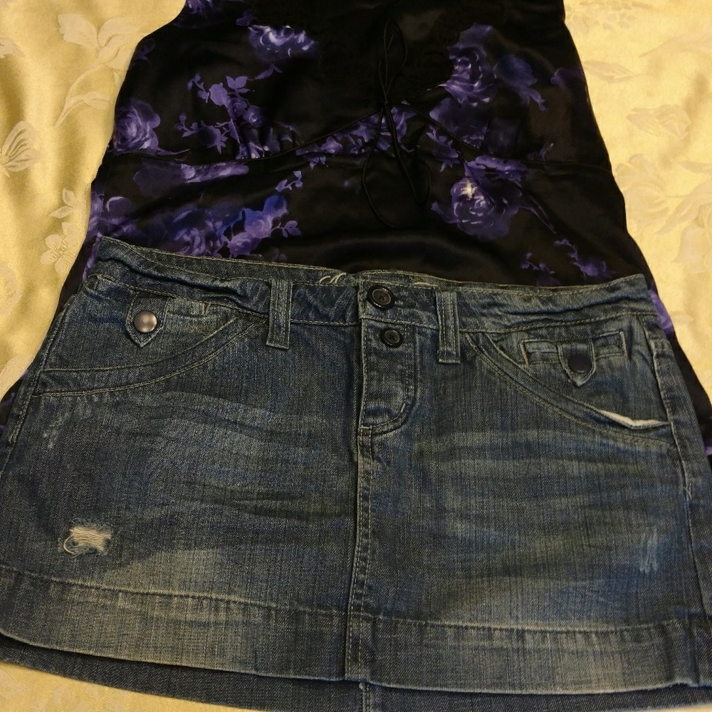 American Eagle Mini Jean Distressed Skirt